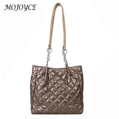 Quilted Cotton Padded Tote Bag Chain Solid Satchel