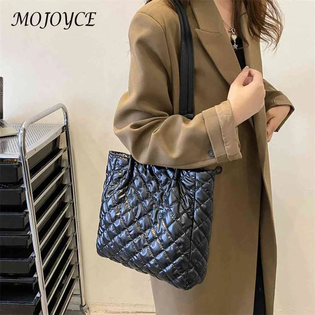 Quilted Cotton Padded Tote Bag Chain Solid Satchel