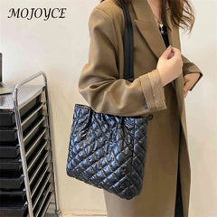 Quilted Cotton Padded Tote Bag Chain Solid Satchel