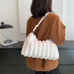 Soft Plush Fluffy Women Tote Bag Casual Zipper Shoulder Handbag