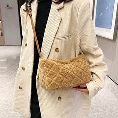 Autumn Winter Women's Plush Rhombus Crossbody Bag Soft Shoulder Bag