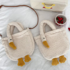 Women's Duck Lamb Hair Crossbody Bag Plush Handbag Zipper