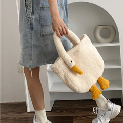 Women's Duck Lamb Hair Crossbody Bag Plush Handbag Zipper