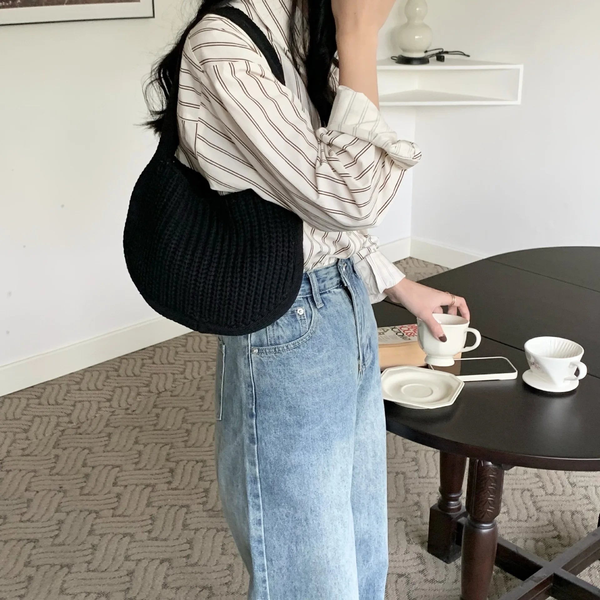 Hand Knitted Ethnic Bucket Bag for Women