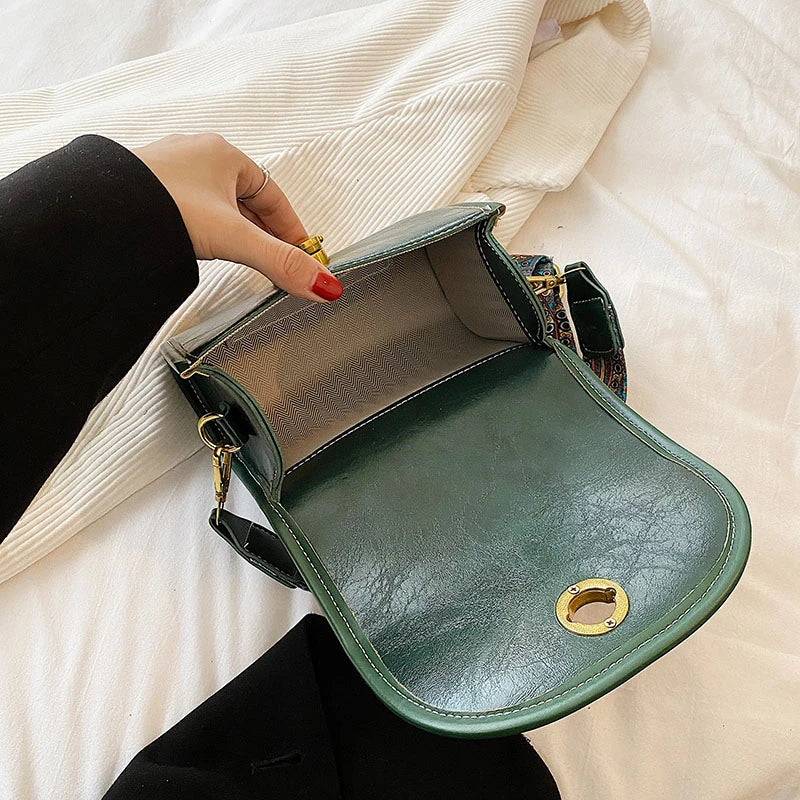 Wide Shoulder Bag Solid PU Messenger Bag Wallet