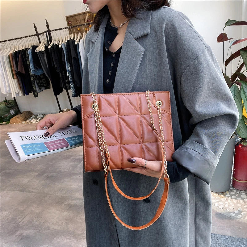 Retro Chain Crossbody Handbag High PU Leather Women's Shoulder Bag
