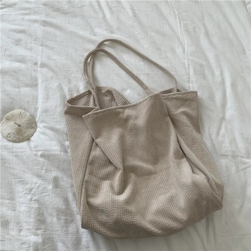 Corduroy Single Shoulder Bag Large Tote Shopping Bag