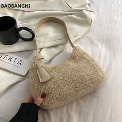 Autumn Winter Lamb Wool Bag Women's Single Shoulder Plush