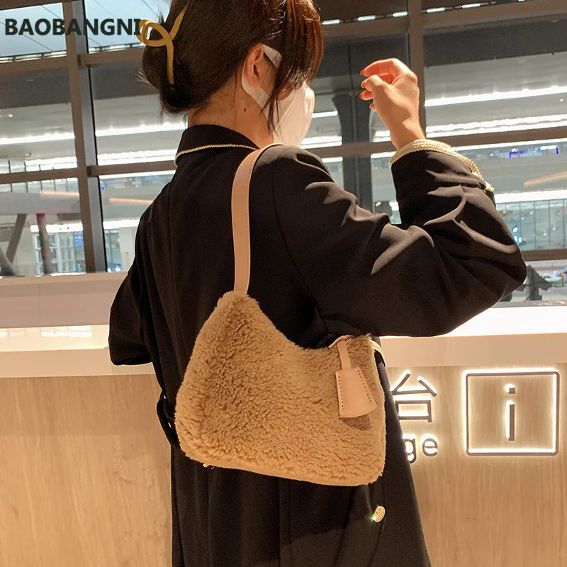 Autumn Winter Lamb Wool Bag Women's Single Shoulder Plush