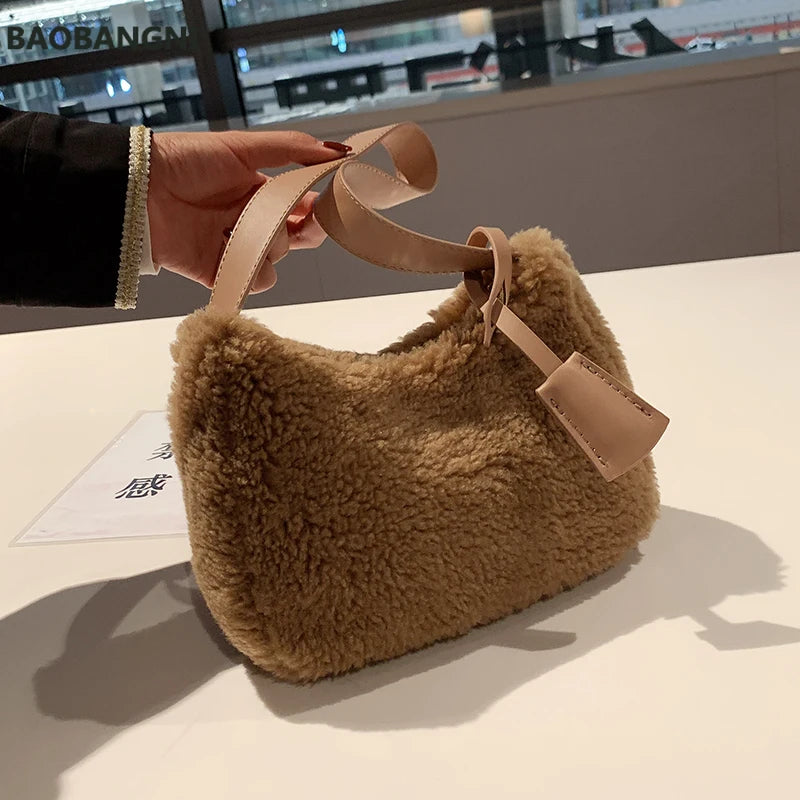 Autumn Winter Lamb Wool Bag Women's Single Shoulder Plush