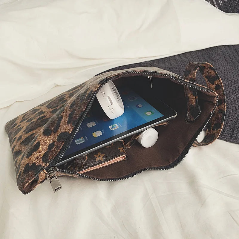 Leopard Retro Hand Bag Women's Autumn-Winter Ins Hot Hong Kong Style