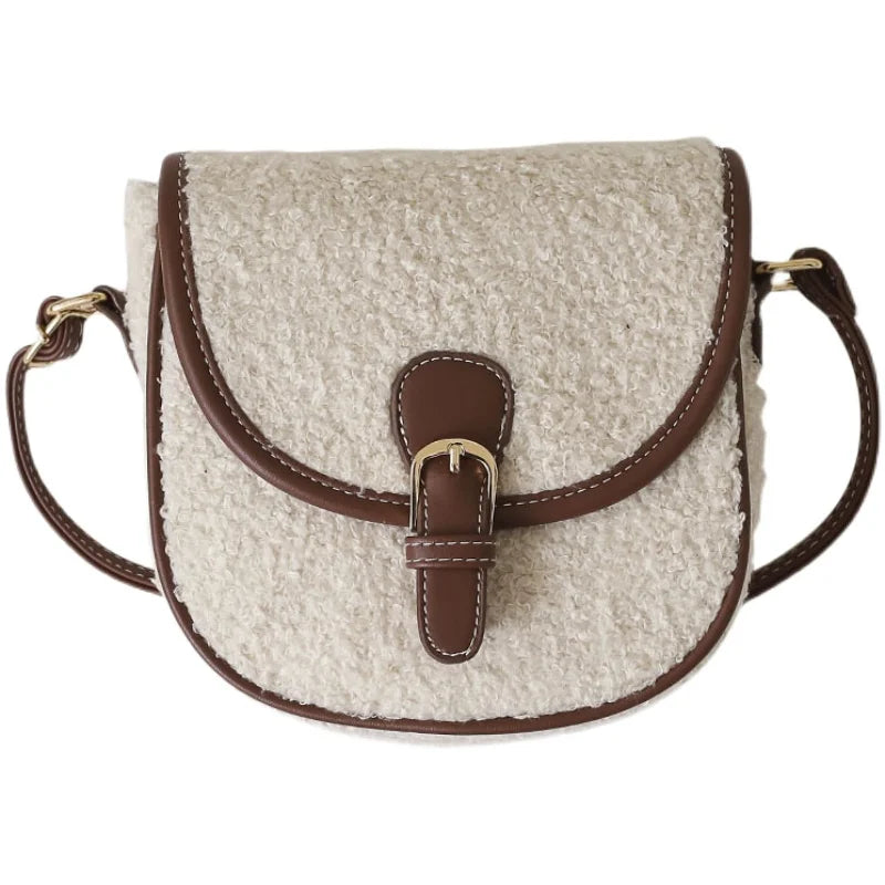Women's Lamb Wool Shoulder Bag Messenger Saddle Bag