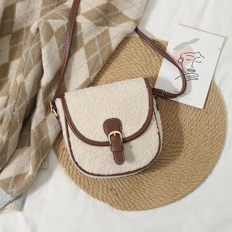 Women's Lamb Wool Shoulder Bag Messenger Saddle Bag