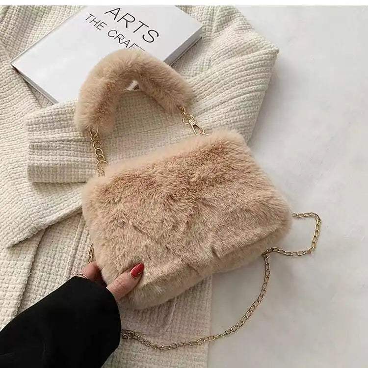 Plush Chain Messenger Bag Small Square Bag Hair Bag