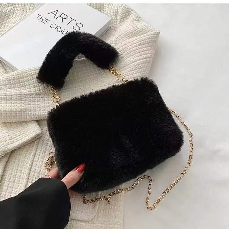 Plush Chain Messenger Bag Small Square Bag Hair Bag