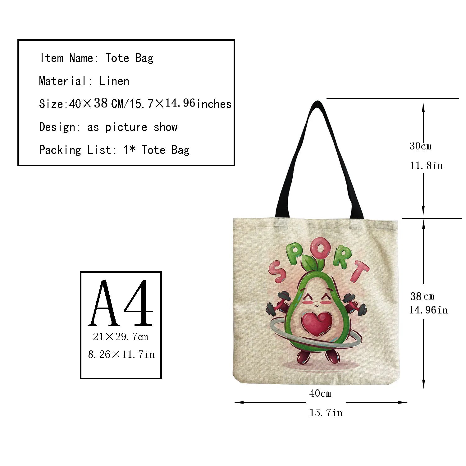 Avocado Fruit Cartoon Shopping Bag Eco Friendly Shoulder Bag