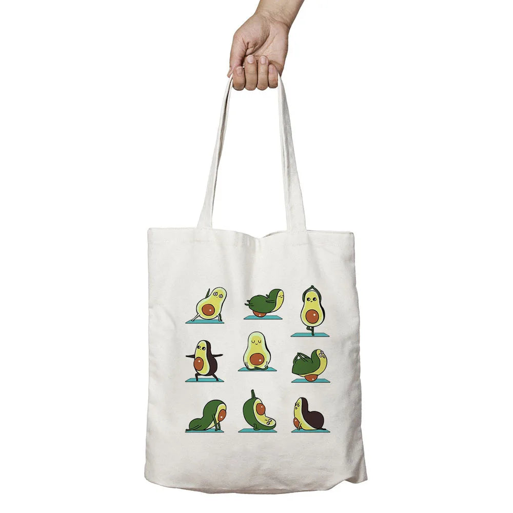 Avocado Print Canvas Shopping Tote Bag Reusable Eco Handbag