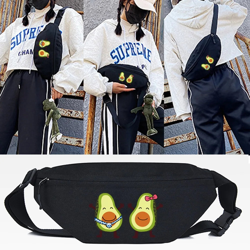 Avocado Smile Print Waist Bag Sport Bum Bag Running Jogging Crossbody Bag
