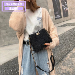 Women Winter Tassels Plush Bag Chain Shoulder Satchel