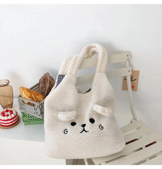 Winter Plush Tote Bag Women Embroidery Lamb Hair Shoulder Bag