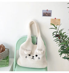 Winter Plush Tote Bag Women Embroidery Lamb Hair Shoulder Bag
