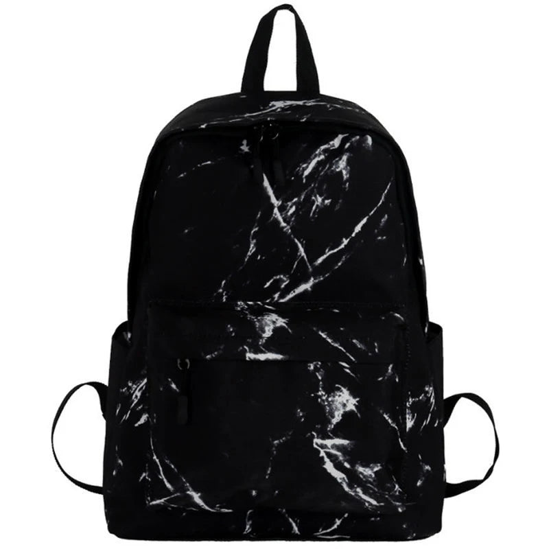 Marbling Canvas Backpack for Teenagers Girls Large Capacity School Bag