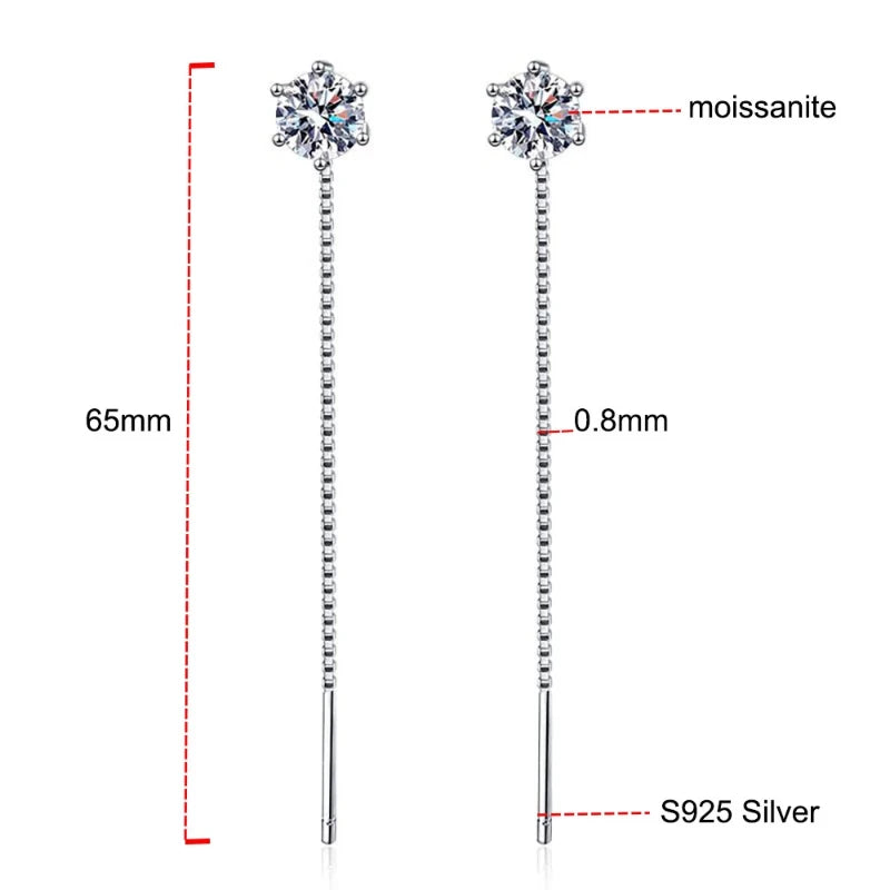 Colorful Moissanite Drop Earrings for Female S925 Sterling Silver Jewelry