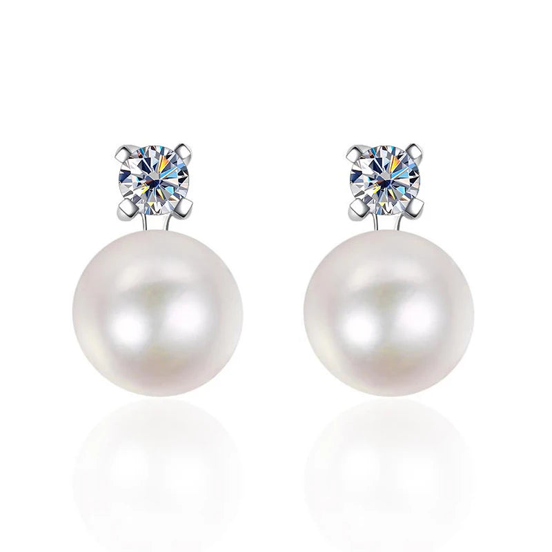 Vintage S925 Sterling Sliver Stud Earrings with Moissanite for Girls Party