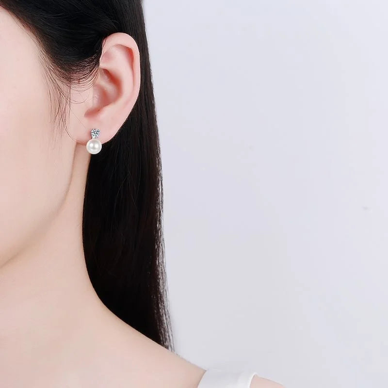 Vintage S925 Sterling Sliver Stud Earrings with Moissanite for Girls Party