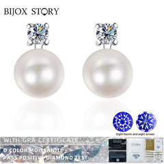 Vintage S925 Sterling Sliver Stud Earrings with Moissanite for Girls Party