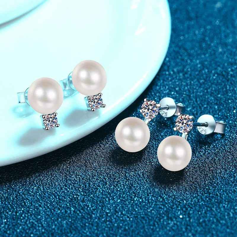 Vintage S925 Sterling Sliver Stud Earrings with Moissanite for Girls Party