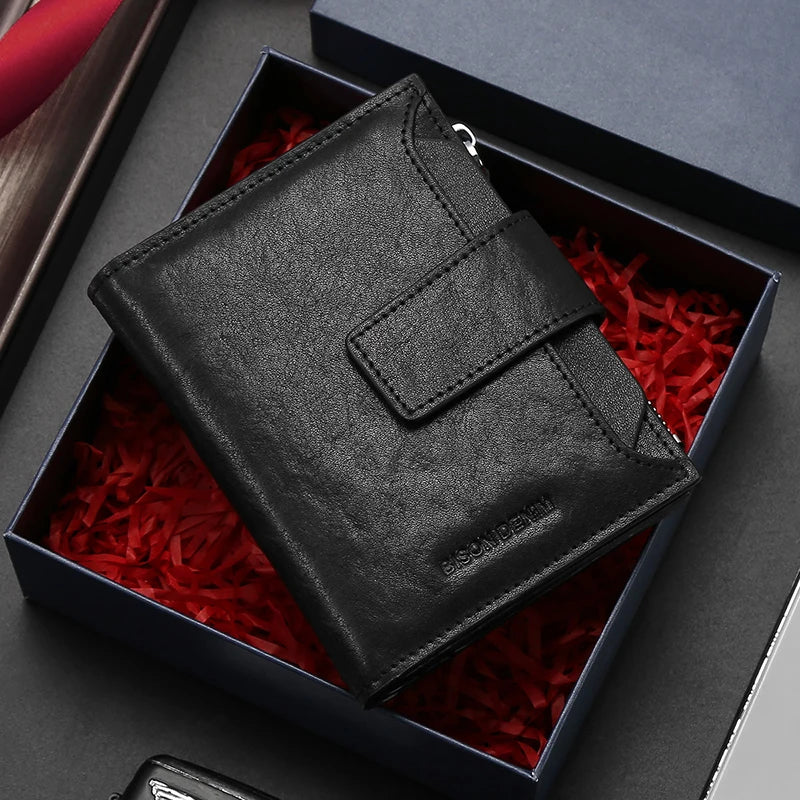 Men's Foldable Leather Wallet Large Capacity Buckle N4507