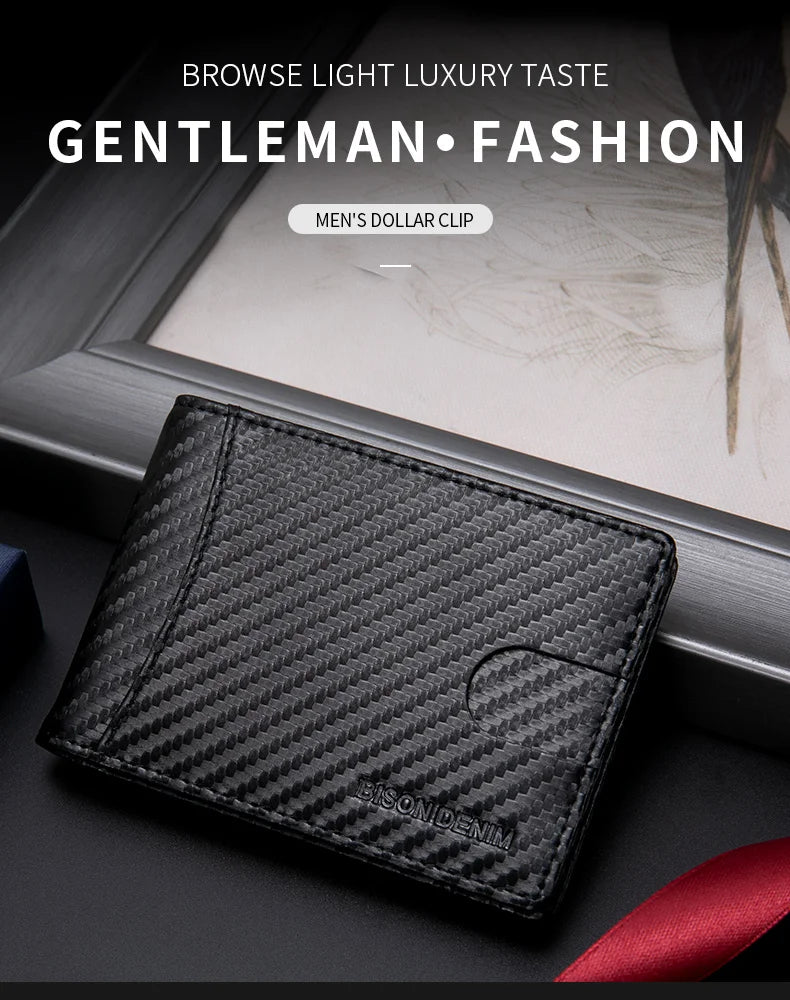 RFID Blocking Slim Carbon Fiber Men Wallet Money Clip Bifold High Male Purse