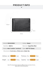RFID Blocking Slim Carbon Fiber Men Wallet Money Clip Bifold High Male Purse