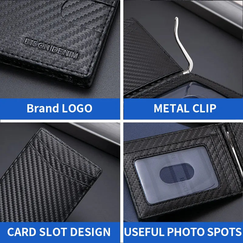 RFID Blocking Slim Carbon Fiber Men Wallet Money Clip Bifold High Male Purse
