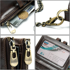 BISONDENIM Men's RFID Leather Wallet with Double Zipper Short Multi-card Slot