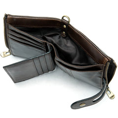 BISONDENIM Men's RFID Leather Wallet with Double Zipper Short Multi-card Slot