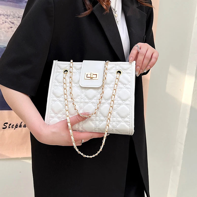 Vintage Chain Tote Crossbody Bag PU Leather Travel Handbags for Women
