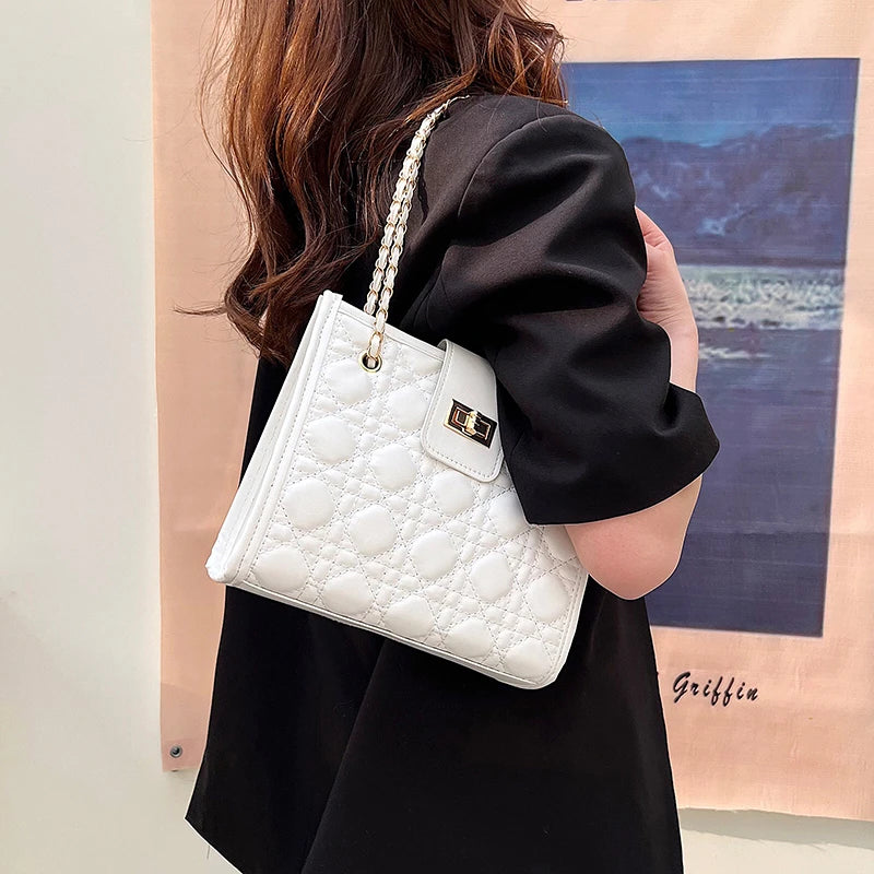 Vintage Chain Tote Crossbody Bag PU Leather Travel Handbags for Women
