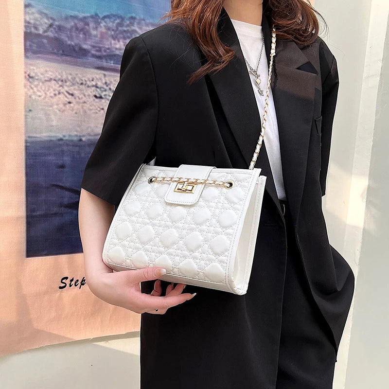 Vintage Chain Tote Crossbody Bag PU Leather Travel Handbags for Women