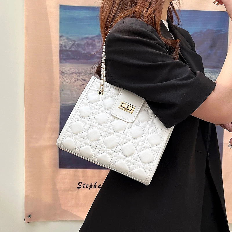 Vintage Chain Tote Crossbody Bag PU Leather Travel Handbags for Women
