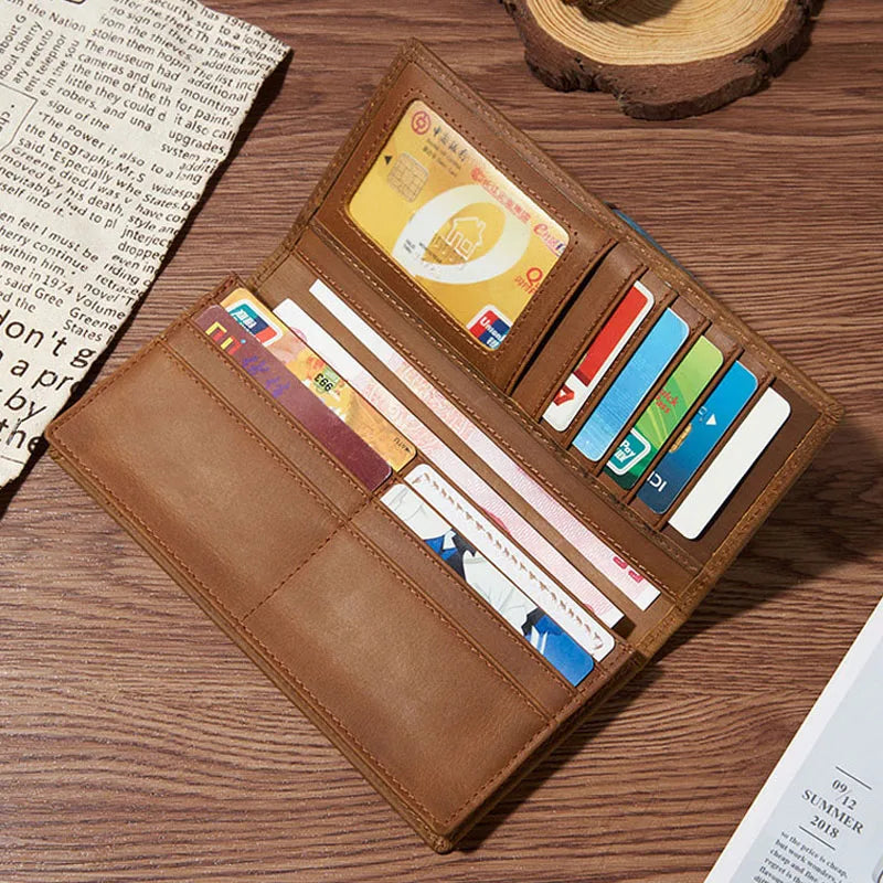 Cow Leather Wallet Men Long Vintage Men Wallets