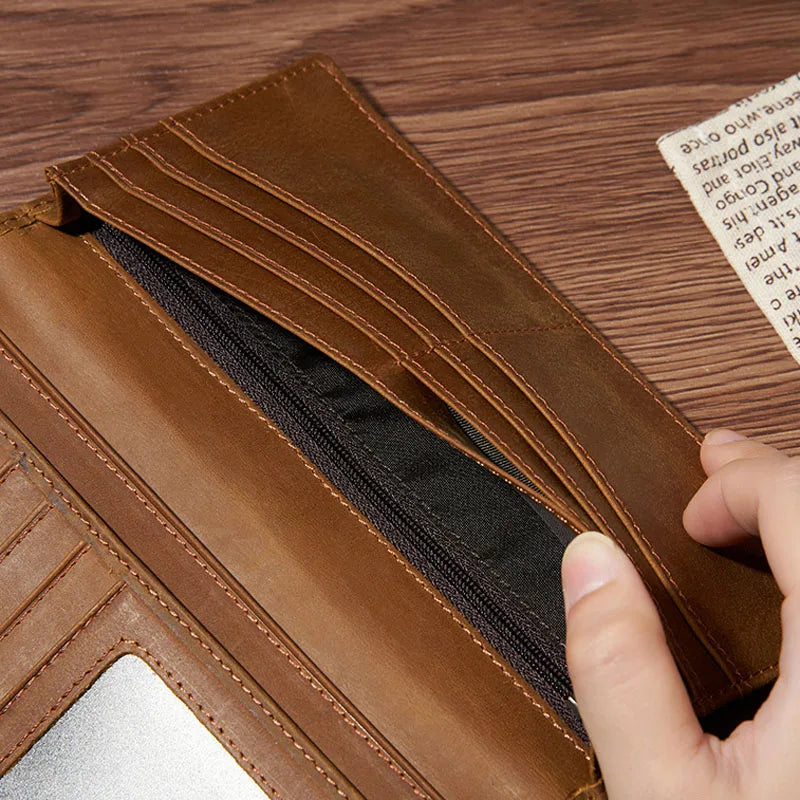 Cow Leather Wallet Men Long Vintage Men Wallets