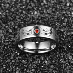 8mm Red Zircon Tungsten Steel Ring Size 7-12