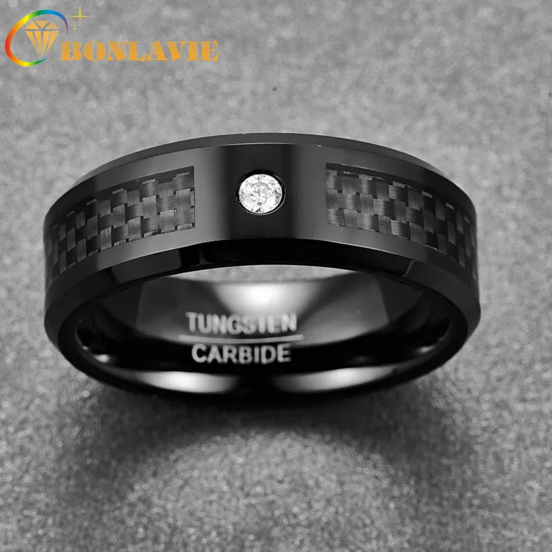 8mm Carbon Fiber Tungsten Steel Mens Ring