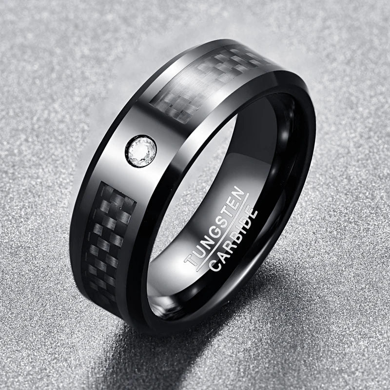 8mm Carbon Fiber Tungsten Steel Mens Ring