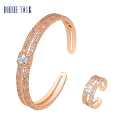 African Micro Paved Baguette CZ Bangle Ring Set