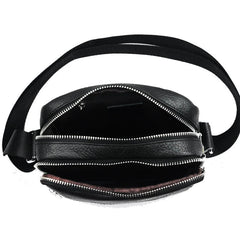 Leather Shoulder Bag Men Double Zipper Crossbody Messenger Bags