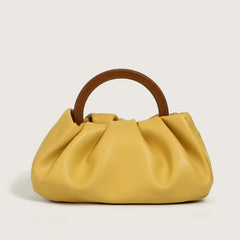 Pleated Cloud Bag with Wooden Handle & Chain Strap