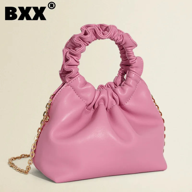High Chain Shoulder Bags Solid Pleated Female Messenger 8P0291